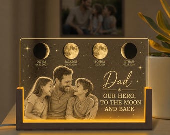 Personalized Moon Phase Night Light, Custom Birth Moon Lamp for Dad, Family Dates Decor