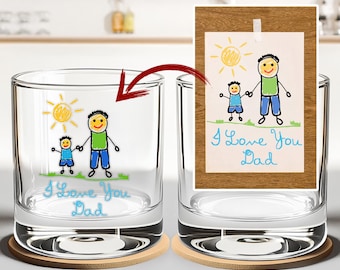 Custom Kids Drawing Whiskey Glass: Personalized Photo Rocking Glass