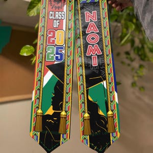 Personalized African Flag Graduation Stole, Custom First Gen Grad Sash