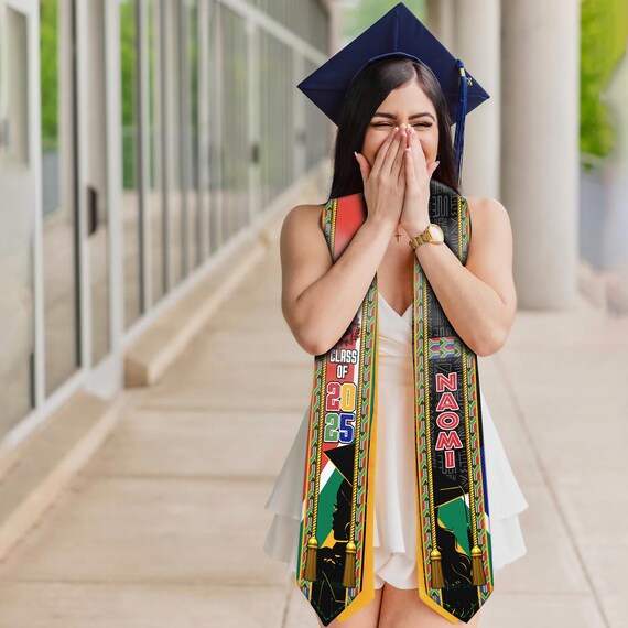 Personalized African Flag Graduation Stole, Custom First Gen Grad