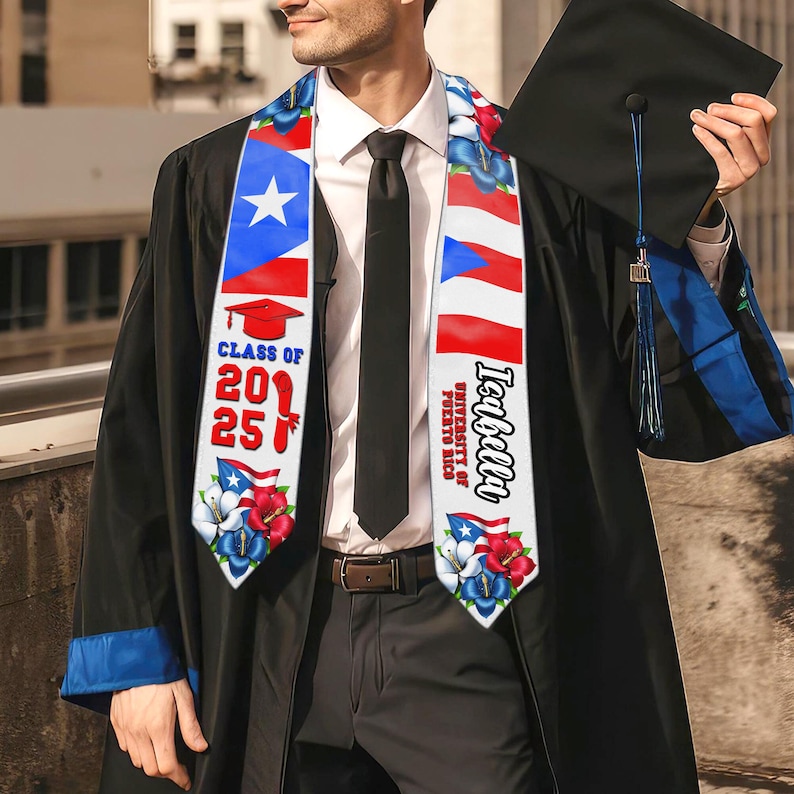 Puerto Rican Graduation Personalized Puerto Rican Graduation Stole, Puerto Rico Flag Latina ...