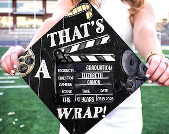 Custom Film Graduation Cap Topper, Personalized That's A Wrap Grad Cap
