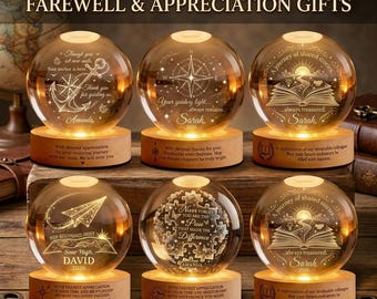 Personalized Farewell Crystal Lamp, Custom Retirement Gift for Colleague, Boss, Mentor Appreciation Orb