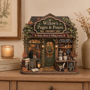 Bloc en bois personnalisé pour librairie-café d'automne, décoration chat noir