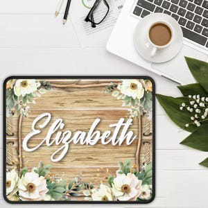 Custom Watercolor Flower Mouse Pad, Personalized Monogram Floral Desk and Mouse Pad, Desk Decor For Girlfriend