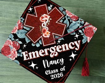 Cappello da laurea per infermiere di emergenza floreale personalizzato