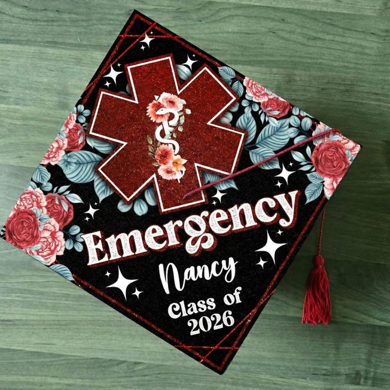 Custom Floral Emergency Nurse Graduation Cap Topper - Etsy