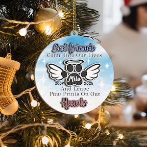 Personalized Pet Memorial Ornament - Dog or Cat Loss Gift, &quot;Paw Prints On Our Hearts&quot; Pet Remembrance Keepsake, Custom Pet Loss Ornament