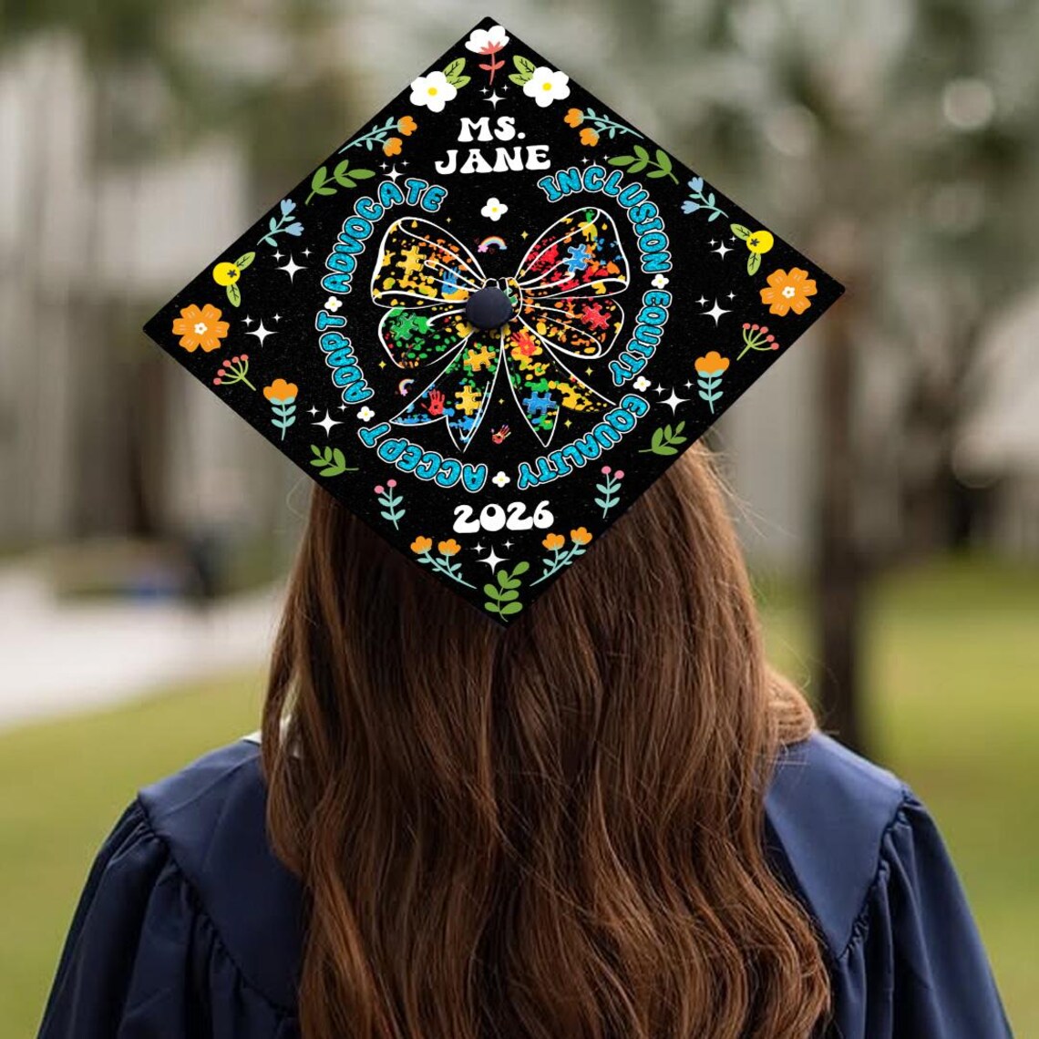 Personalized Autism Awareness Graduation Cap Topper: Puzzle Bow - Etsy