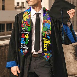 Autism Graduation Designs Personalized Special Teacher Graduation Stole, Custom Autism Grad Sash ...
