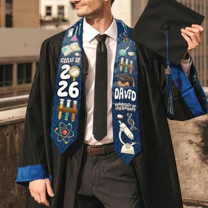 Stola di laurea personalizzata in biologia e scienze, fascia di laurea personalizzata per uomo