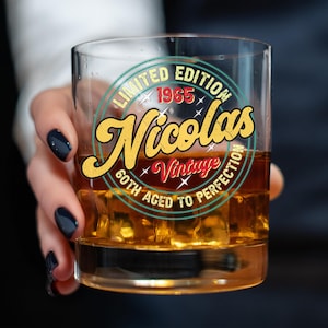 Personalized 60th Birthday Whiskey Glass, Vintage Rock Glass Gifts for Him, 60 Years Aged To Perfection