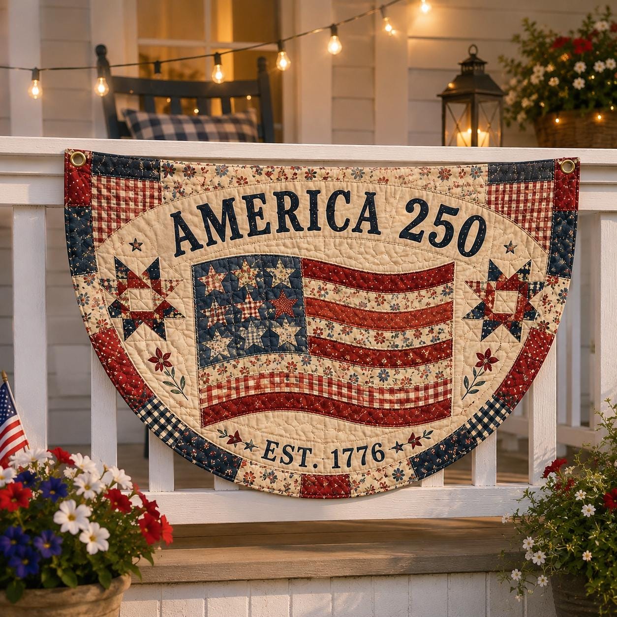 Discover Faux Quilted Patchwork Style Fence Flag, Patriotic Americana Porch Bunting, Rustic Country Decor