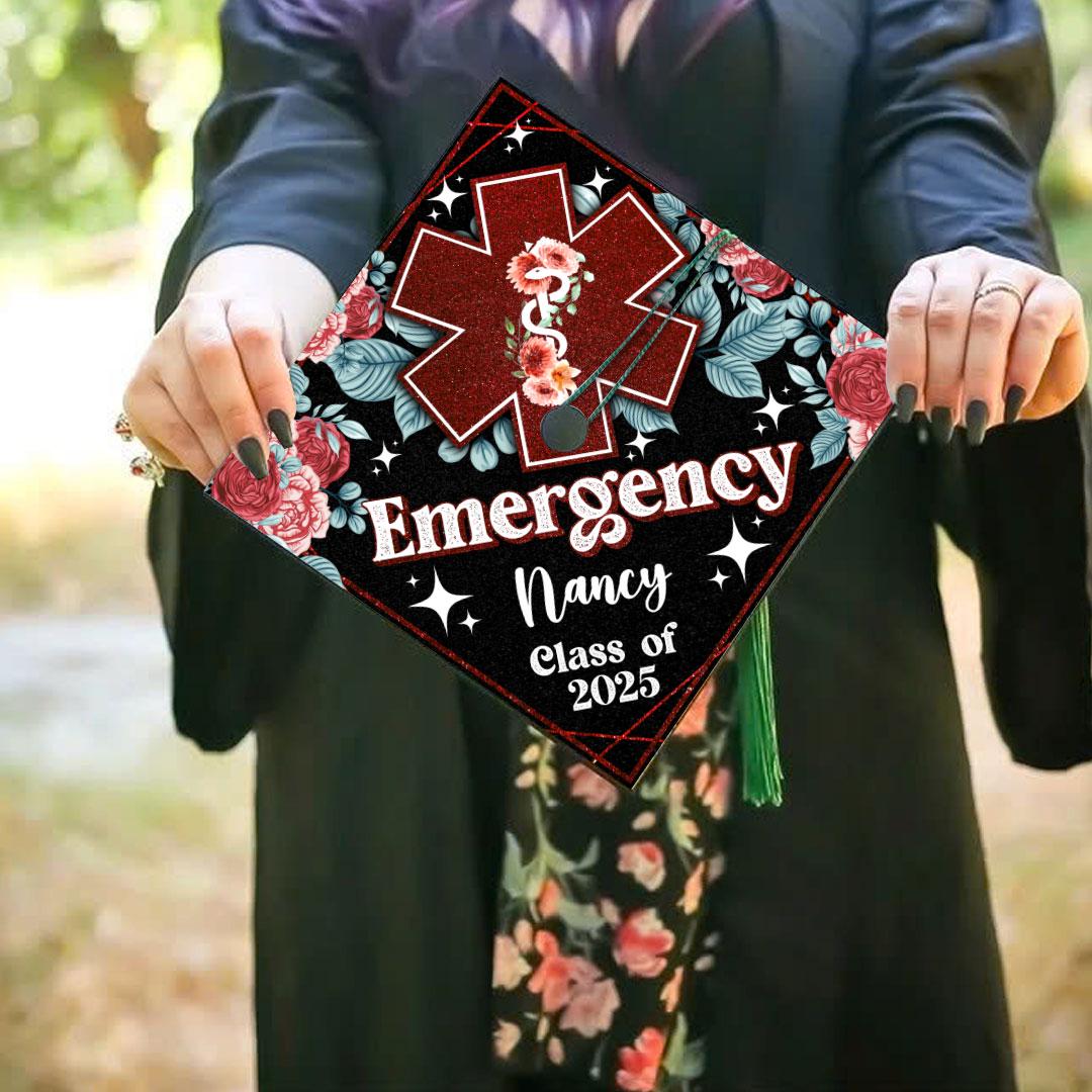 Custom Floral Emergency Nurse Graduation Cap Topper - Etsy
