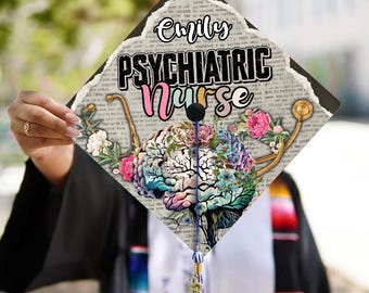 Cappello di laurea personalizzato per infermiere psichiatrico: motivo floreale