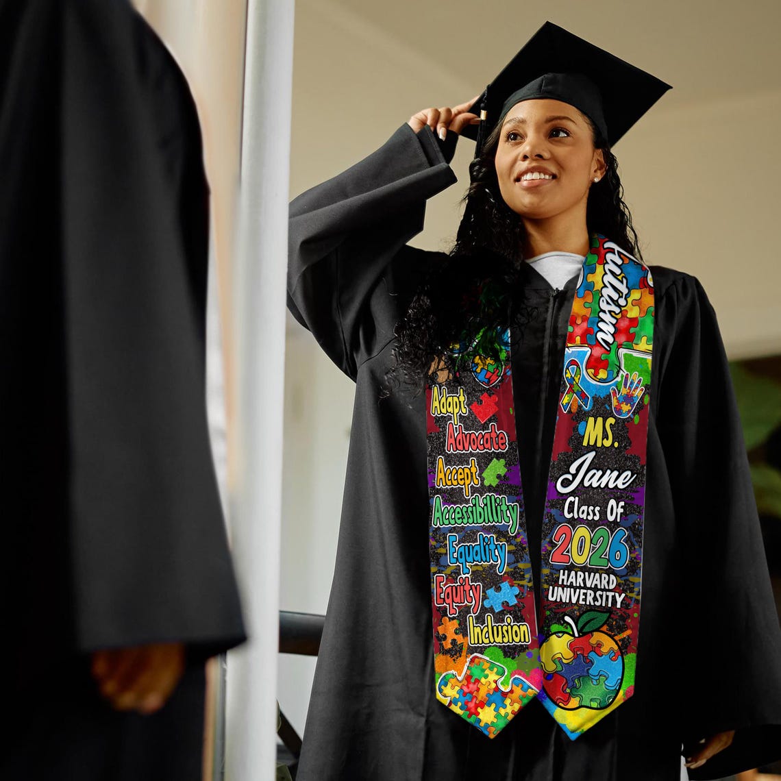 Personalized Autism-themed Graduation Stole With Colorful Puzzle Design ...