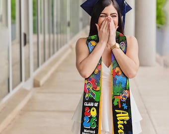 Personalized Special Teacher Graduation Stole, Custom Autism Grad Sash