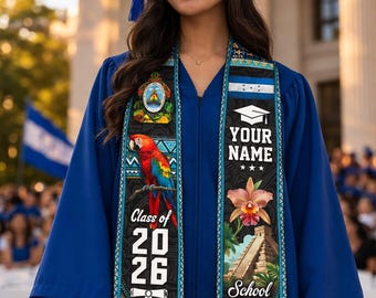 Estola de formatura de Honduras, faixa de formatura personalizada com o legado hondurenho, turma de 2026.