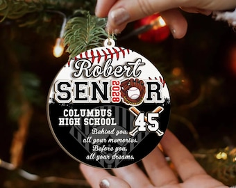 Baseball Senior Ornament Personalized with Name & Number | Custom Graduation Keepsake Gift