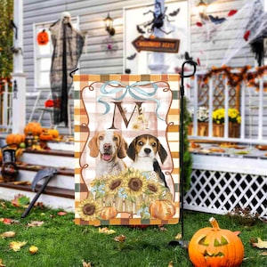 Personalized Pet Garden Flag – Custom Dog Photo Fall Yard Decoration with Sunflowers and Pumpkins – Autumn Outdoor Decor
