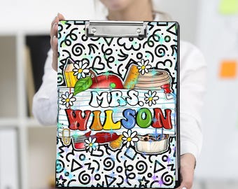 Personalized Teacher Clipboard: Math Theme, Custom Name, Acrylic
