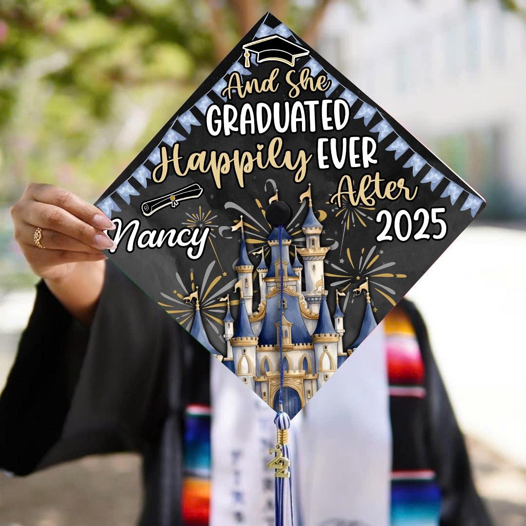 Custom Disney Inspired Graduation Cap Topper, and She Graduated Happily ...