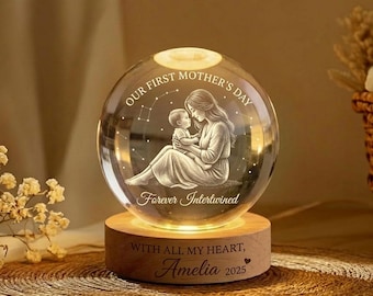 Lampada notturna personalizzata a forma di sfera di cristallo per la prima festa della mamma, regalo per neomamma