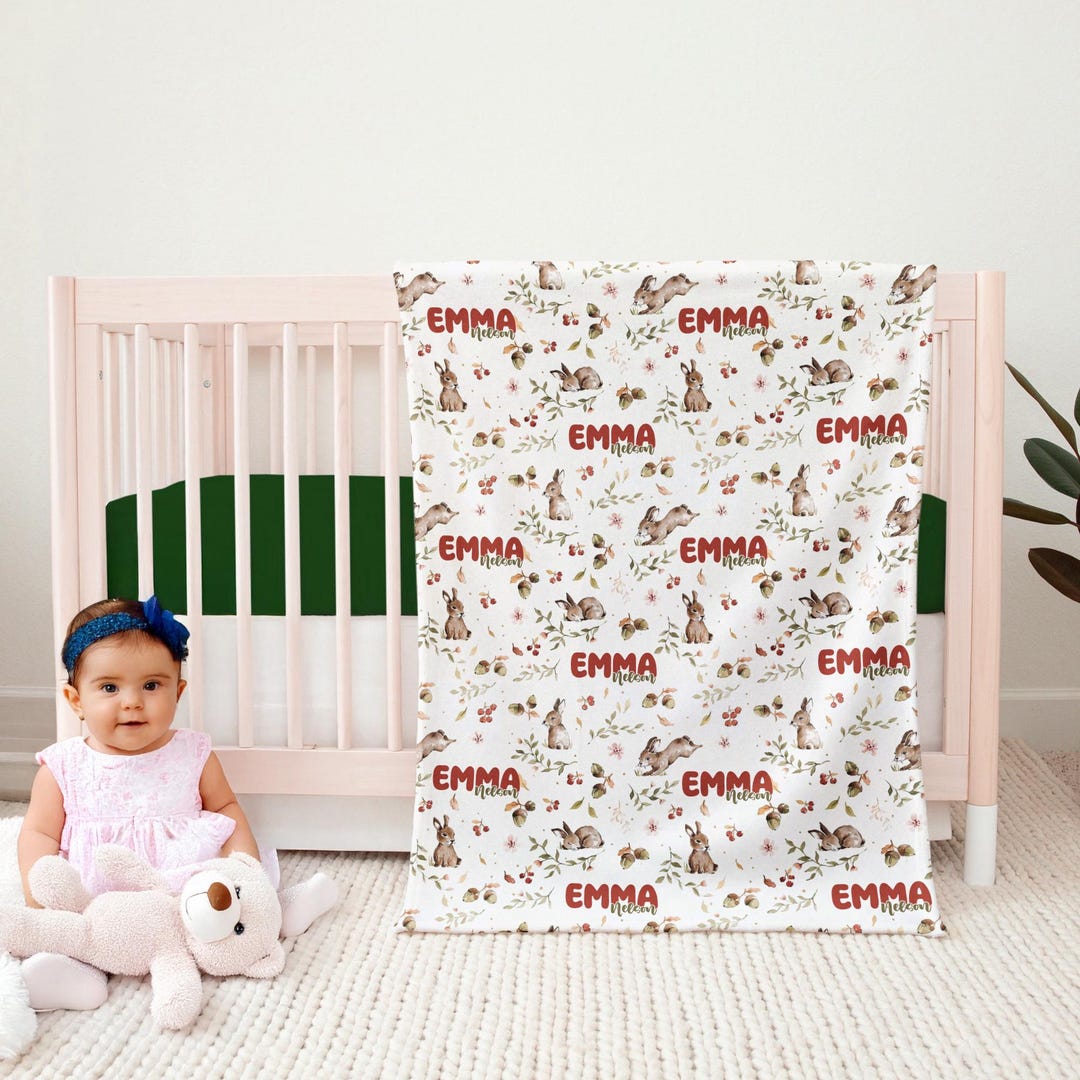 Custom Bunny Blanket for Baby Girl – Woodland Animal Nursery Baby ...