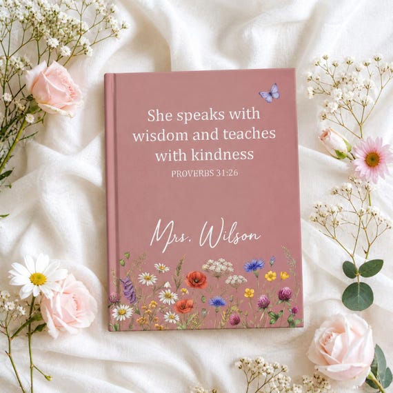 Personalized Christian Teacher Journal, Proverbs 31:26 Wildflower Butterfly Design