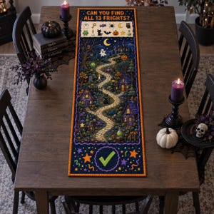 Halloween Activity Table Runner for Kids, Search and Find Party Game, Family Friendly Spooky Table Decor