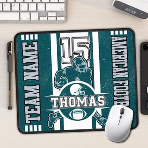 Alfombrilla de ratón personalizada de fútbol americano, antideslizante, con diseño retro de equipo de fútbol, ideal como regalo para un hijo.