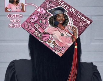 Adorno para birrete de graduación con foto personalizada, decoración personalizada para birrete de enfermera, futura enfermera 2026
