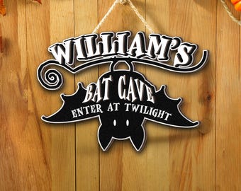 Personalized Bat Cave Door Sign: Halloween Kids Room Decor