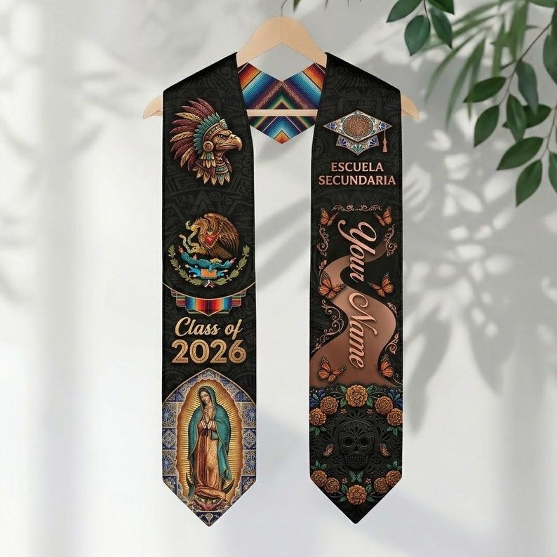 Mexican American Graduation Stole, Personalized Mexico USA Heritage ...