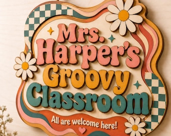 Letrero retro para la puerta del aula con diseño de profesor, decoración personalizada, placa ondulada.