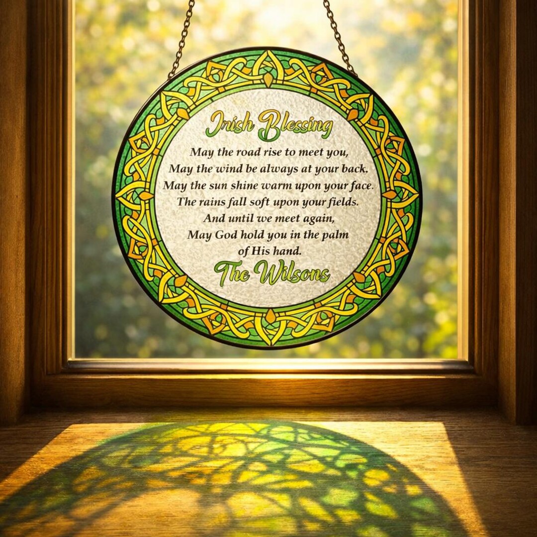 Irish Window Topper Custom Irish Blessing Stained Glass Suncatcher, Personalized Celtic ...