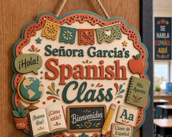 Cartello per la porta dell'insegnante di spagnolo, decorazione personalizzata per la classe di spagnolo, targa per l'aula.