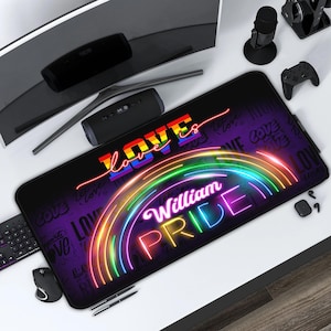 Alfombrilla de escritorio personalizada "Love Is Love" con nombre, alfombrilla de ratón personalizada con el nombre del orgullo LGBT
