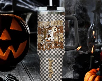 Personalized Halloween Reading Tumbler: 40oz Ghost Book Lover Cup
