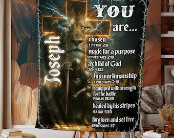 Personalized Christian Blanket for Men – Lion of Judah & Bible Verse Design