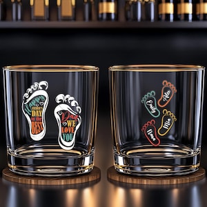 Personalized Dad Footprint With Kids Whiskey Glass, Custom Glass For Father Day