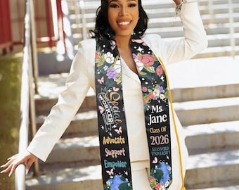 Personalized Social Worker Graduation Stole, Custom Advocate Support Empower Grad Sash