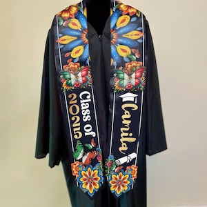 Personalized Mexican Flag Graduation Stole, Custom Mexico Grad Sash