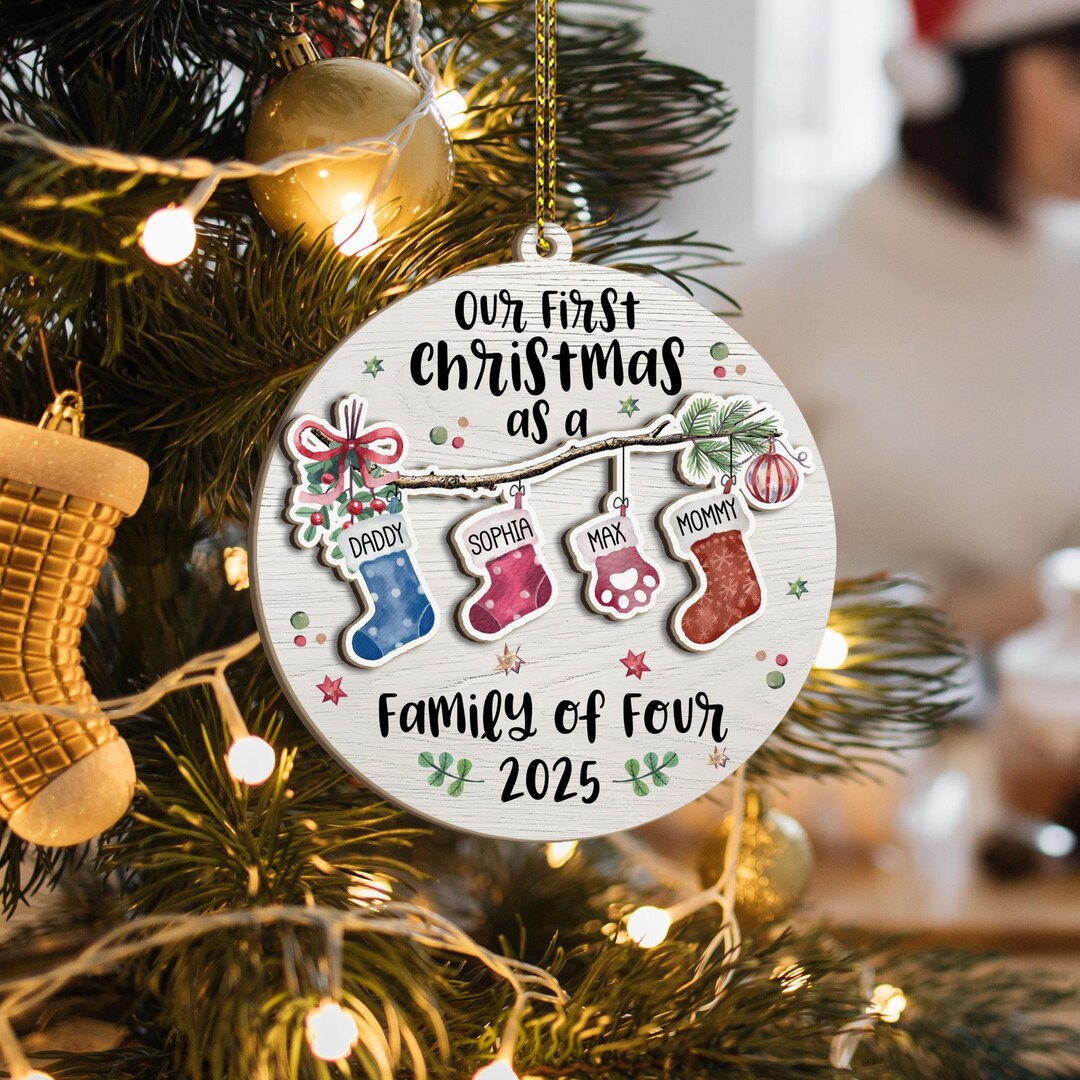 Personalized Family of Four Christmas Ornament With Pet – Wooden ...