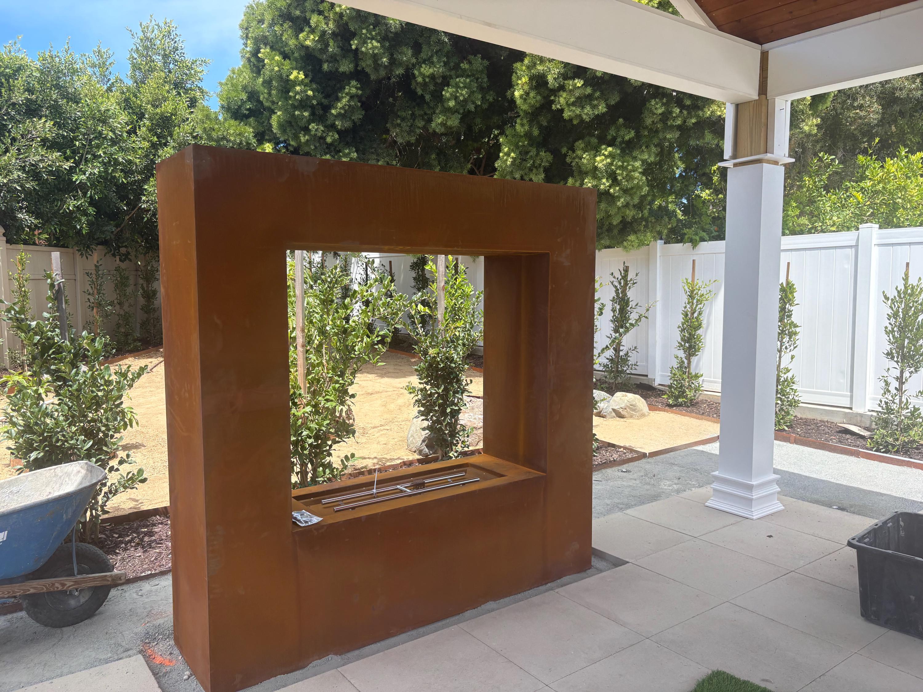 6ft Corten Steel Modern Fire Feature, Luxury Outdoor Fireplace ...