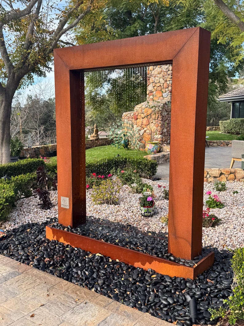 7ft Corten Steel Rain Curtain Water Fountain,Modern outdoor garden water feature.Freight & plumbing Included.Call 858-842-7100 for details. Bild 8