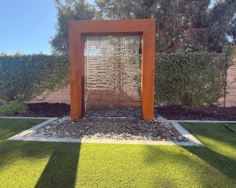 Modern Rain Curtain: Corten Finish Outdoor Water Feature 7ft 858-842-7100