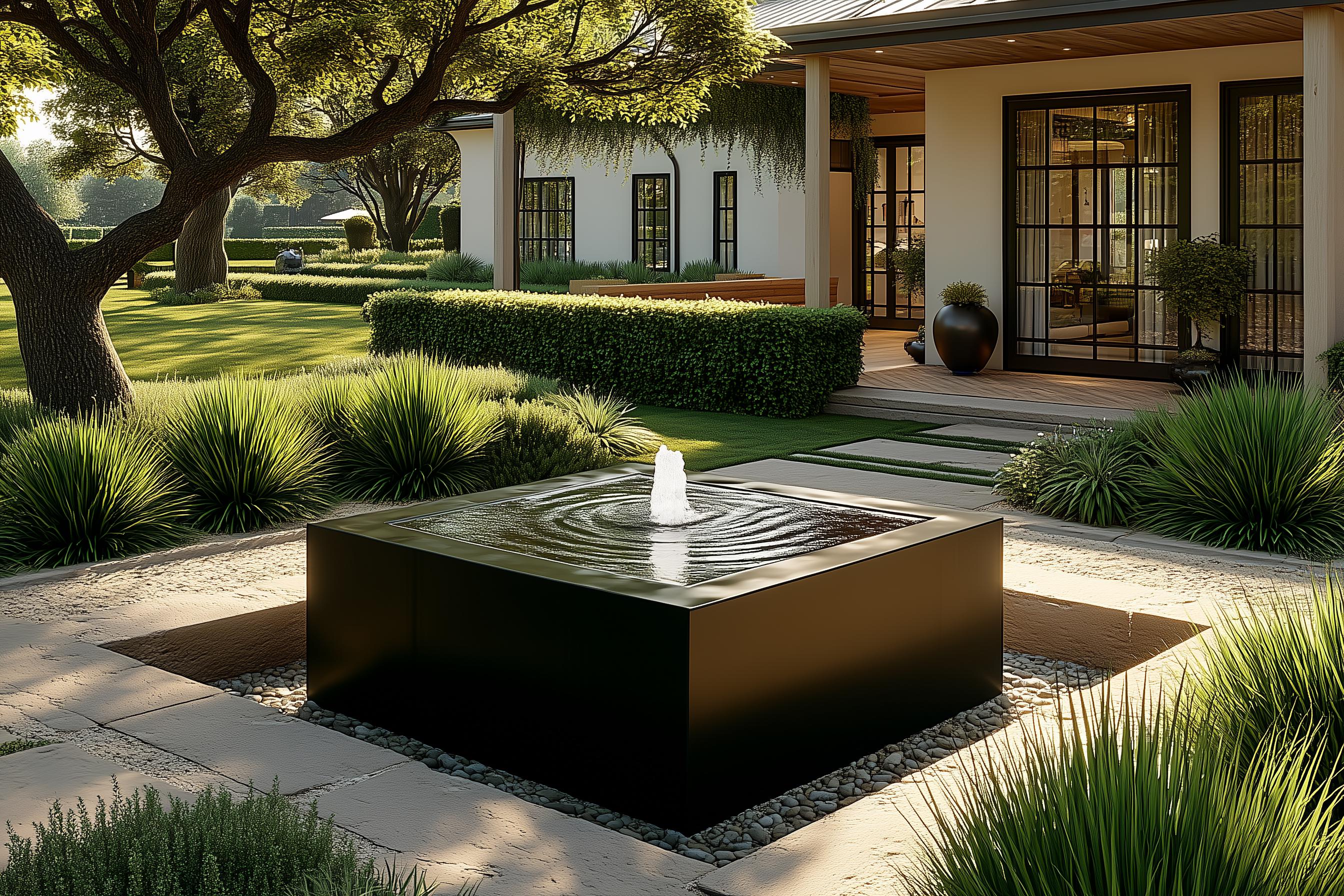 Square Black Steel Outdoor Infinity Pool Fountain by Valyrian Designs ...