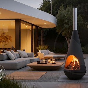 Mid Century modern chiminea outdoor fireplace, 7ft & custom made, Patented and award winning luxury design , made to order call 858-842-7100