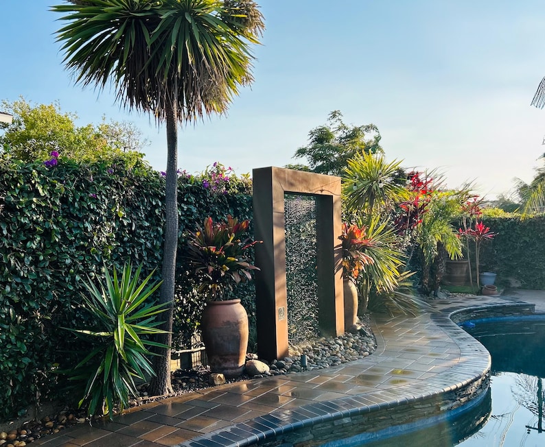 7ft Corten Steel Rain Curtain Water Fountain,Modern outdoor garden water feature.Freight & plumbing Included.Call 858-842-7100 for details. Bild 5